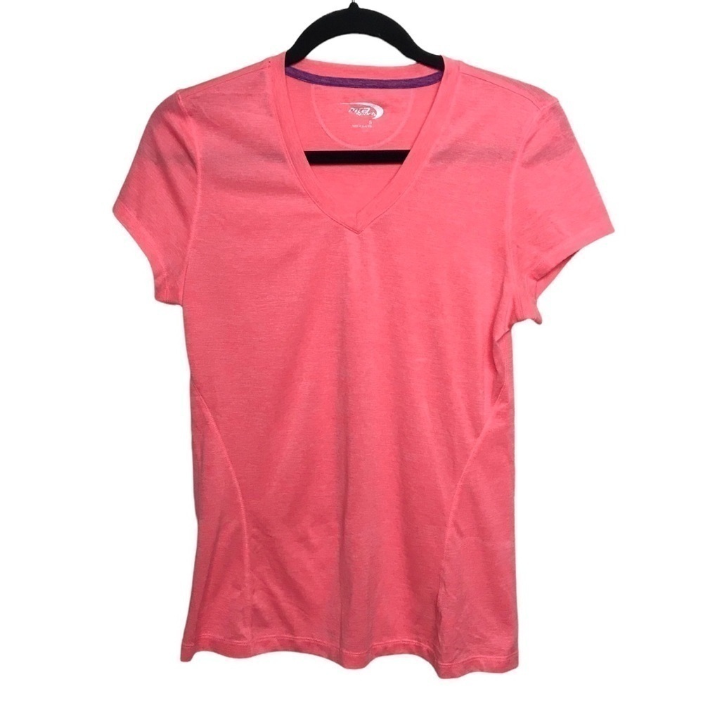 MTA Sport Pink V Neck Athletic Short Sleeve Tee T Shirt Small